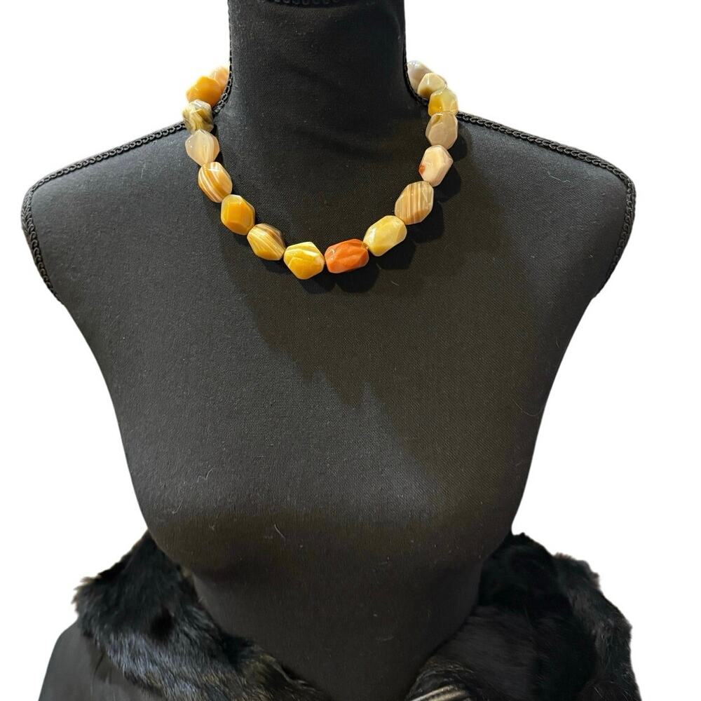 BARSE 925 Sterling Silver Natural Stone Statement Necklace Agate Yellow Orange